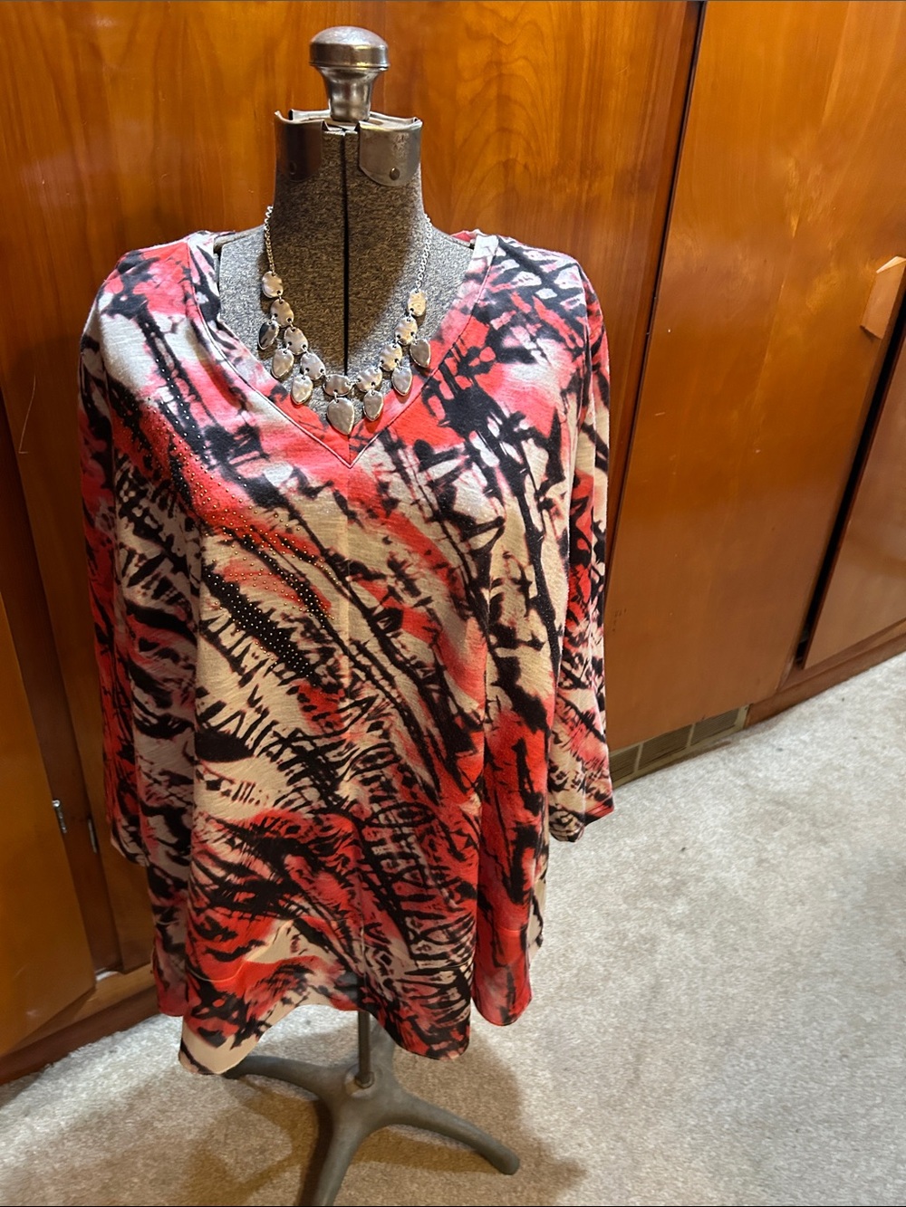 Avenue V-Neck Abstract Print Tunic Top - Red, Black, White